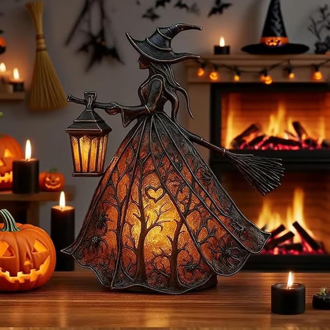 🧙♀️ Lampa na Halloween z czarownicą, straszny gotycka latarnia, wyjątkowa dekoracyjna figurka na lampkę stołową, lampka nocna z nogami, odpowiednia do domu, na werandę, do biura, na imprezę, może służyć jako dekoracja na Halloween i prezent.