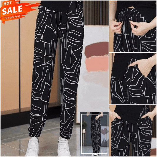 🔥【45-95kg】Pantaloni largi din mătase de gheață cu talie înaltă de primăvară și vară 2025