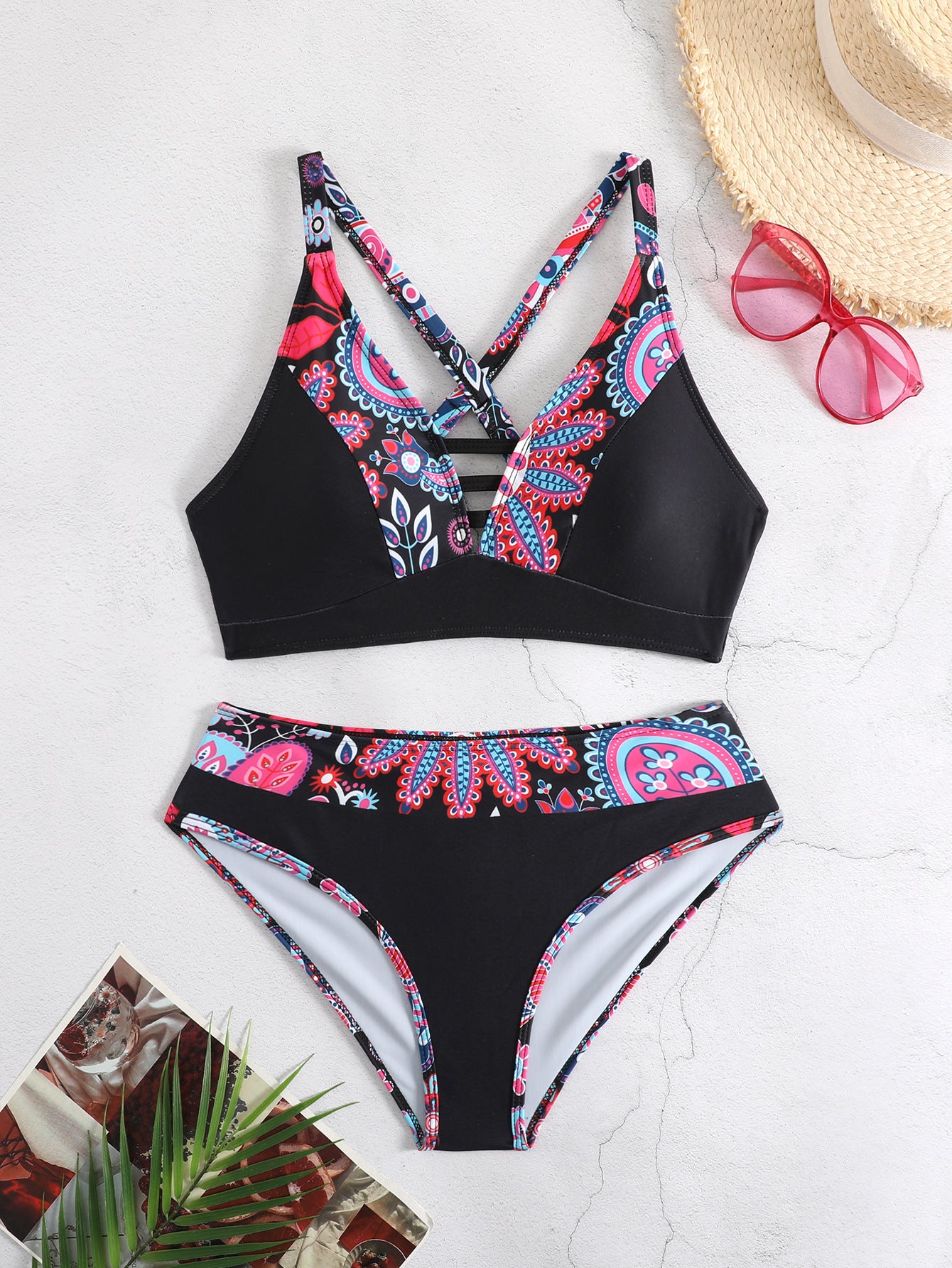 🎁Reducere de 50%👙🌴【S-5XL】Bikini nou, cu uscare rapidă, cu despicare încrucișată, stil etnic unic