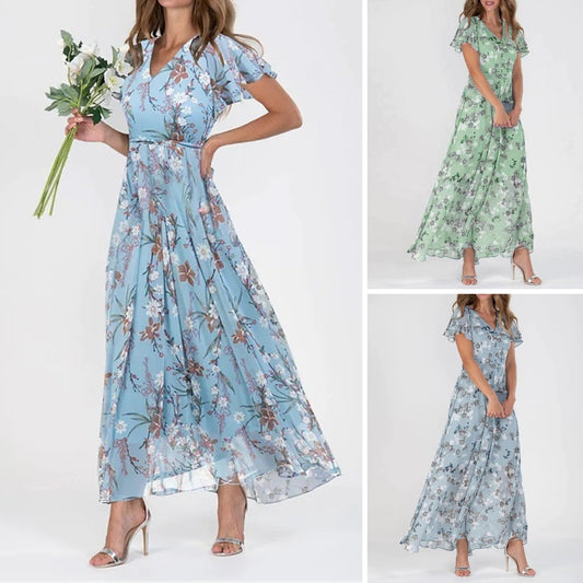 🔥Časovno omejena ponudba💖👗【S-3XL】Nova poletna obleka iz mlečne svile, z volančki v obliki črke V, modna in oprijeta