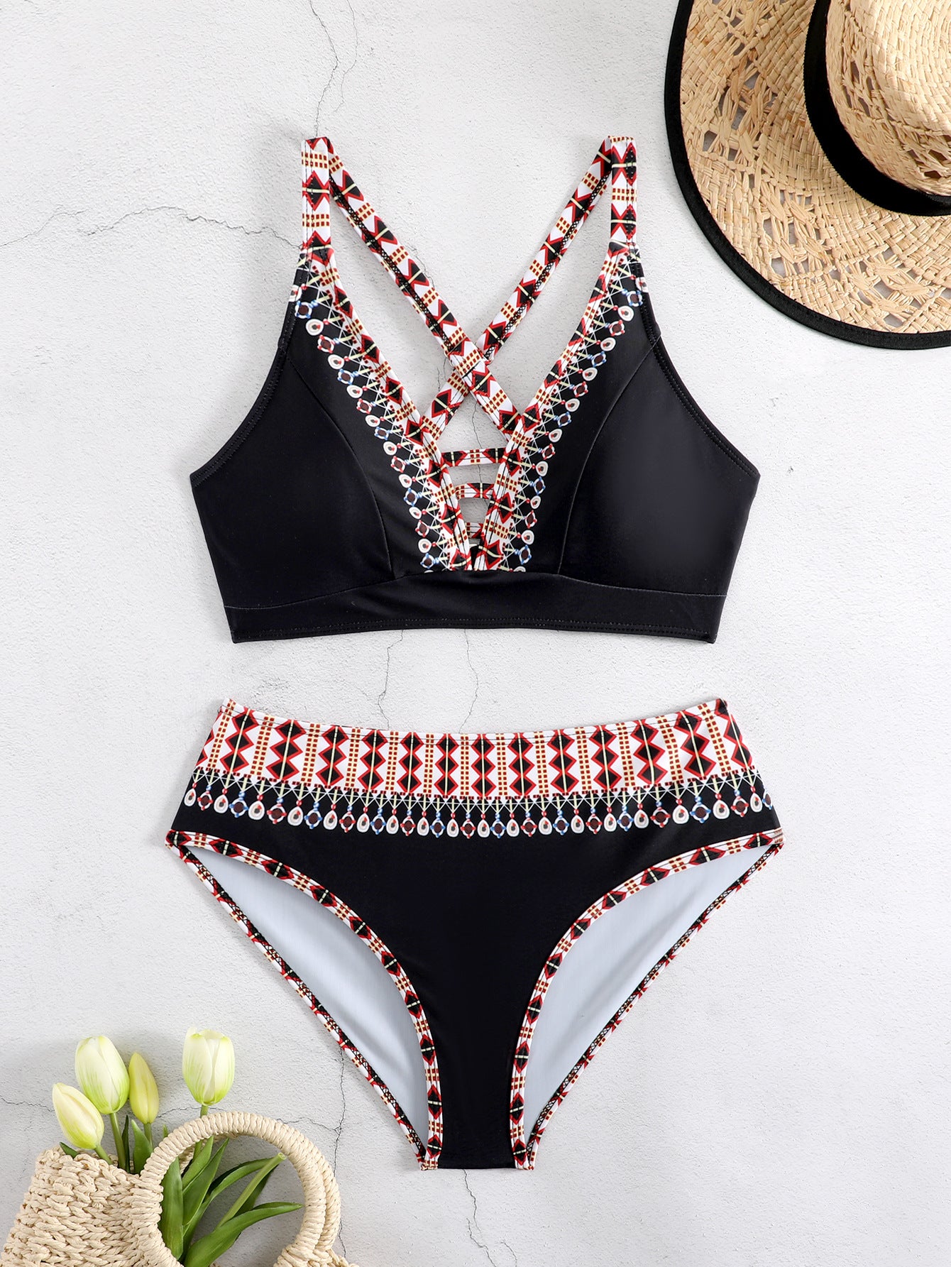 🎁Reducere de 50%👙🌴【S-5XL】Bikini nou, cu uscare rapidă, cu despicare încrucișată, stil etnic unic