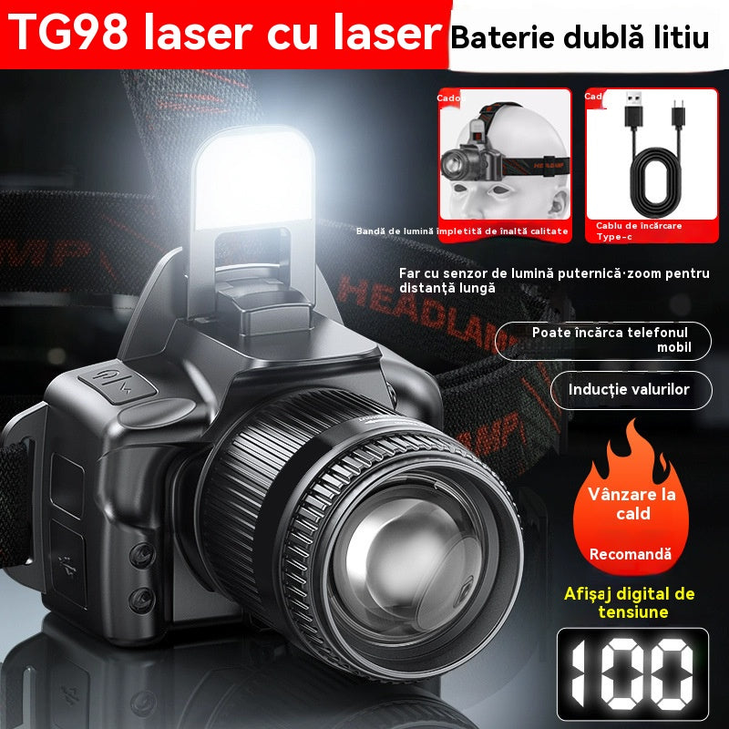 💡【50% OFF】Lanternă frontală cu inducție puternică pentru uz casnic, uz exterior, zoom, rază lungă de acțiune, reîncărcabilă, de lungă durată, plimbări nocturne, aventură, pescuit nocturn