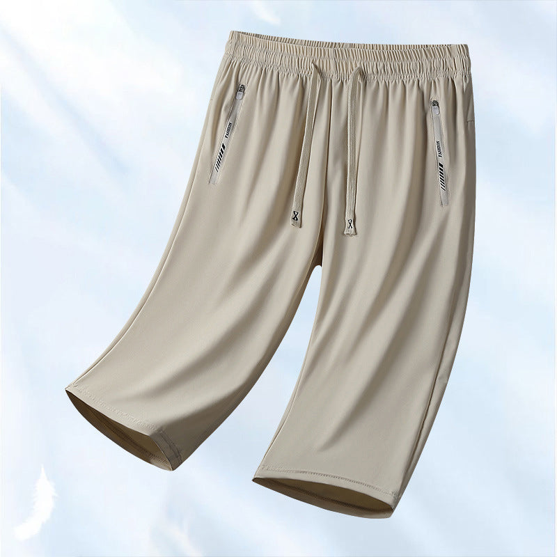 🆒💦【50% popust 🔥】【S–5XL】Moške ležerne hlače iz ledeno modre svile, 7/8, hladilne in zračne, 10 barv