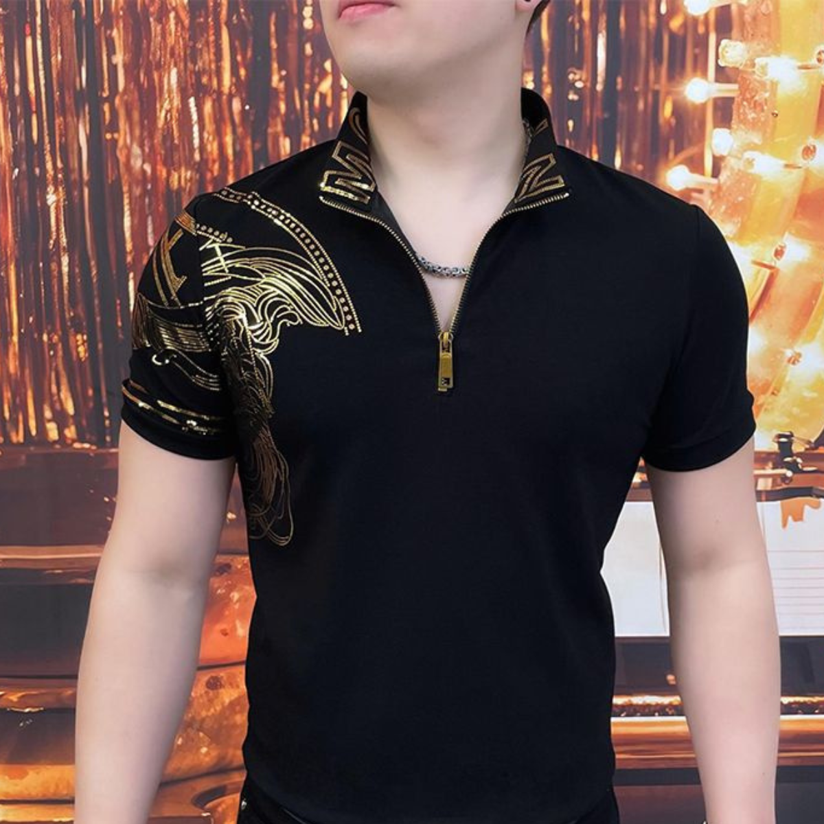 š„ćOdliÄna razprodajaćMoÅ”ka elegantna polo majica z zadrgo in zarezo - klasiÄna Ärna z izvrstnim vezenjem
