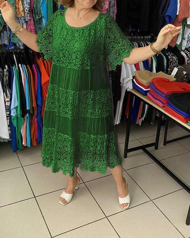 ✨【S-5XL】Nova čipkasta obleka s kratkimi rokavi in okroglim izrezom