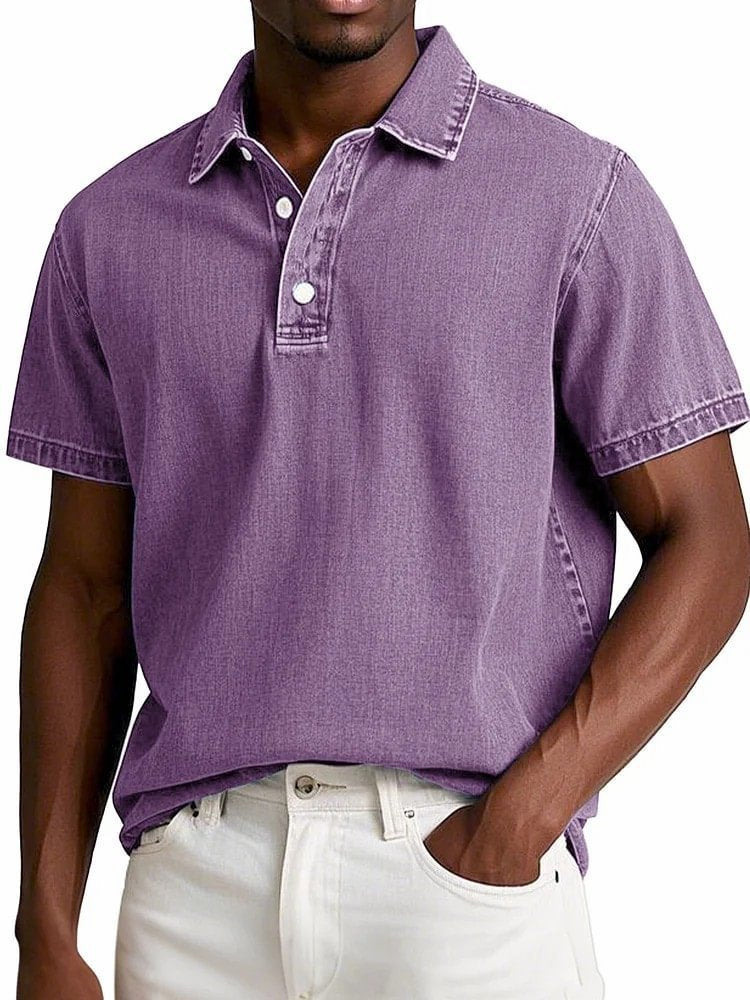 👔【S-5XL】Męska, modna, jednokolorowa, retro, krótka koszulka polo z krótkim rękawem