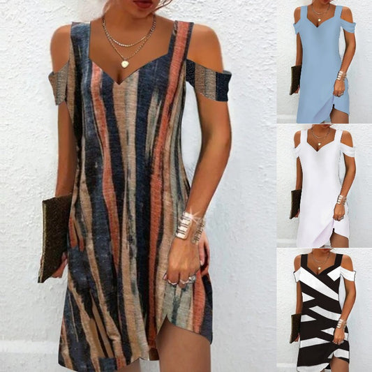 🔥🔥👗Poletna nova modna obleka s potiskom in V-izrezom za leto 2025