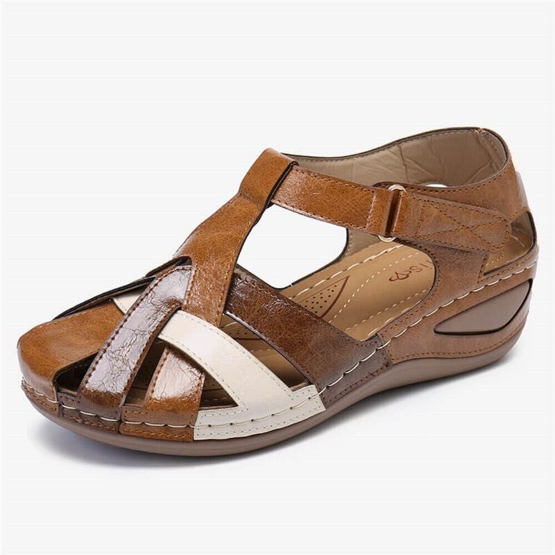 ✨ 🎁 【35-43】✨ 2025 noi sandale din piele moale, cu talpă groasă și vârf deschis, vârf rotund retro, toc plat, talpă groasă și scobită în gol