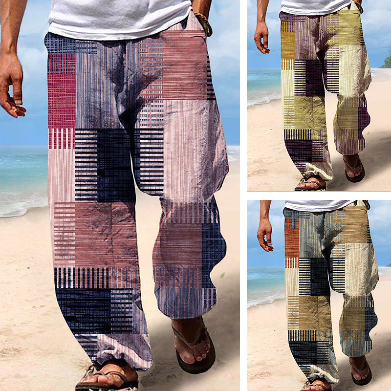 ✨👖【10 цвята🌈】【S-6XL】😍 Мъжки тесни панталони от памучен плат, големи размери, ежедневни, свободни, бохемски, широки крачоли