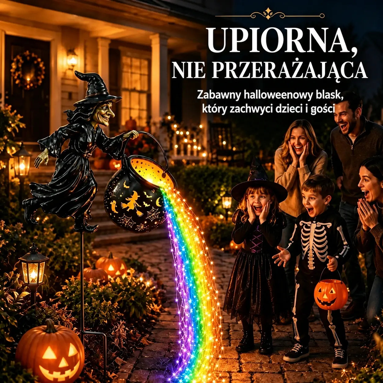 🧙♀️🎃 Lampa ogrodowa w kształcie kociołka czarownicy z oświetleniem LED – efektowna dekoracja zewnętrzna 🔮✨