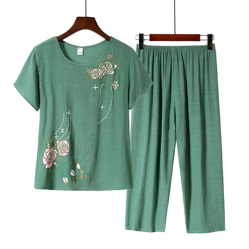 【50% sleva】【XL~4XL】🌸Letní bavlněné a lněné domácí obleky pro osoby středního a staršího věku