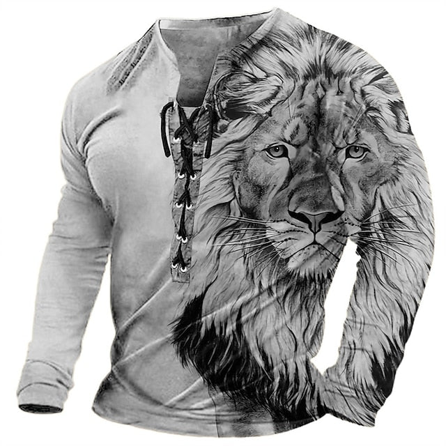 【50% sleva】【S-4XL】 Pánský 3D tištěný vzor lva vytištěný ležérními dlouhými rukávy