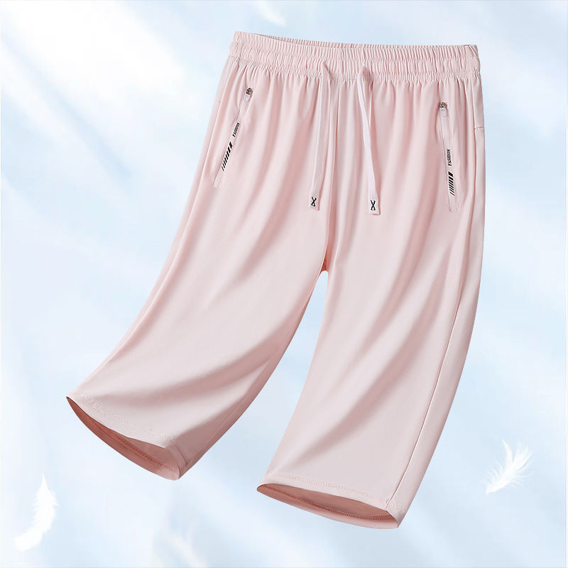 🆒💦【50% popust 🔥】【S–5XL】Moške ležerne hlače iz ledeno modre svile, 7/8, hladilne in zračne, 10 barv