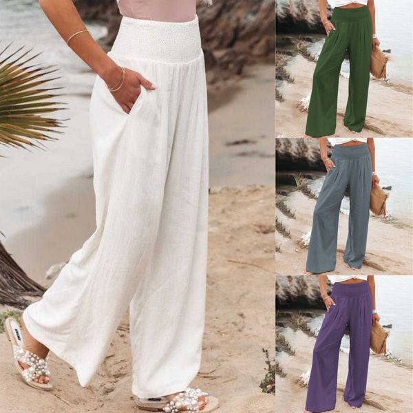 š š„ćs-3xlćŽenske poletne Å”iroke hlaÄe za prosti Äas iz bombaža in lanu