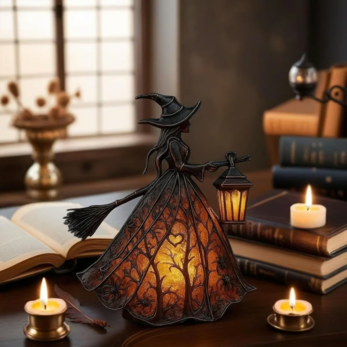 🧙♀️ Lampa na Halloween z czarownicą, straszny gotycka latarnia, wyjątkowa dekoracyjna figurka na lampkę stołową, lampka nocna z nogami, odpowiednia do domu, na werandę, do biura, na imprezę, może służyć jako dekoracja na Halloween i prezent.