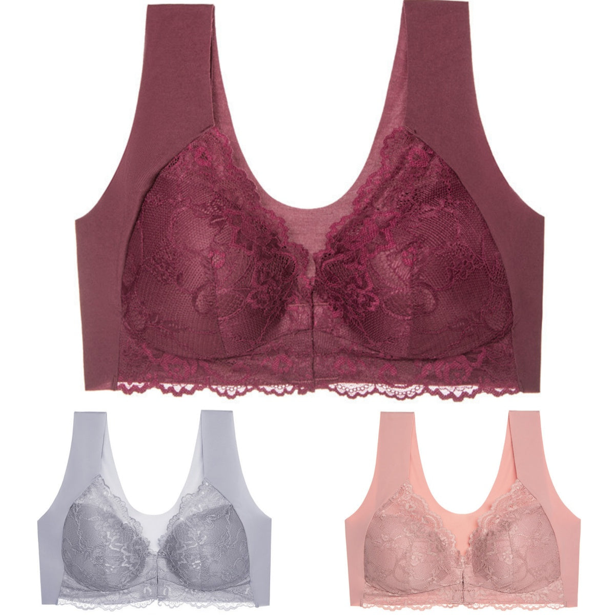 ✨【3 ks】Velká velikost, sexy podprsenka bez kostic s otevřeným zadkem a krásným střihem