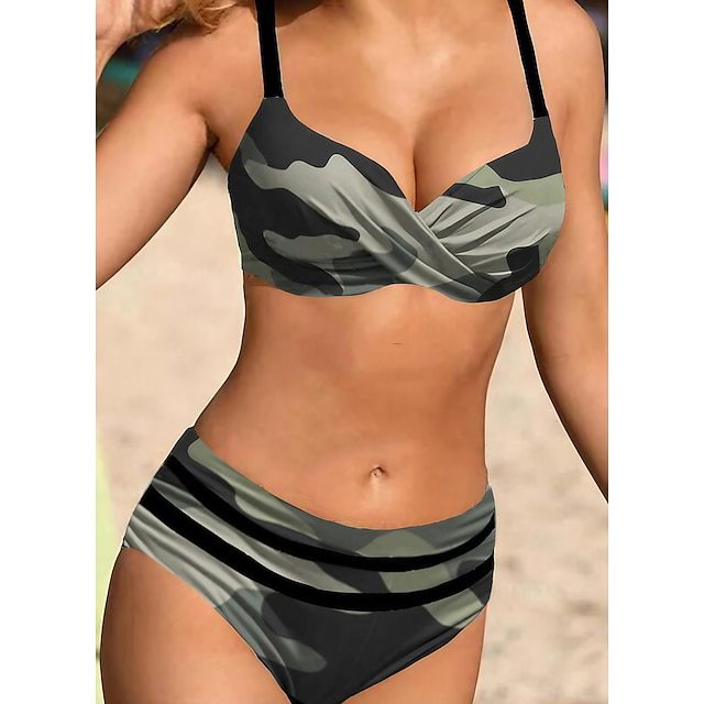 🌊👙【S~5XL】💋2025. Nouă bikini de baie mărimi mari cu imprimeu împărțit.