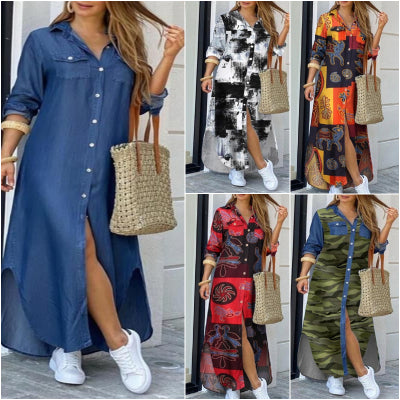 💃💖【50% popust 🔥】【S–5XL】😍 Nova srajčna obleka z dolgimi rokavi v večjih velikostih, moderen stil, na voljo v 11 barvah