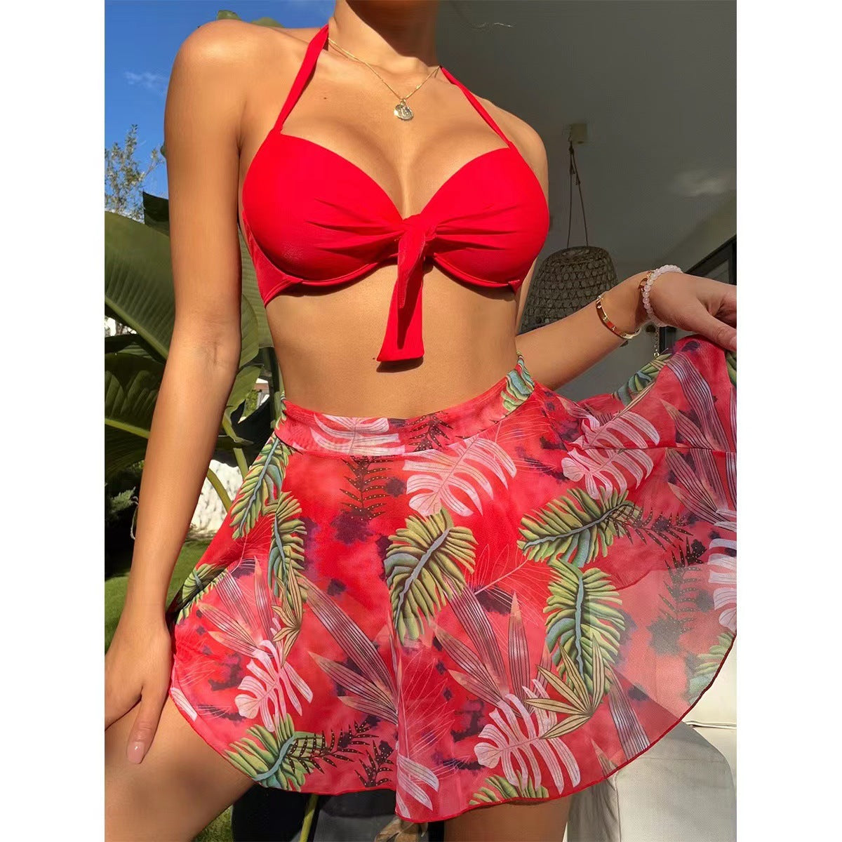 🏊👙【S-2XL】🌴Kopalke z velikim potiskom, tridelni komplet, primerne za bazene in plaže