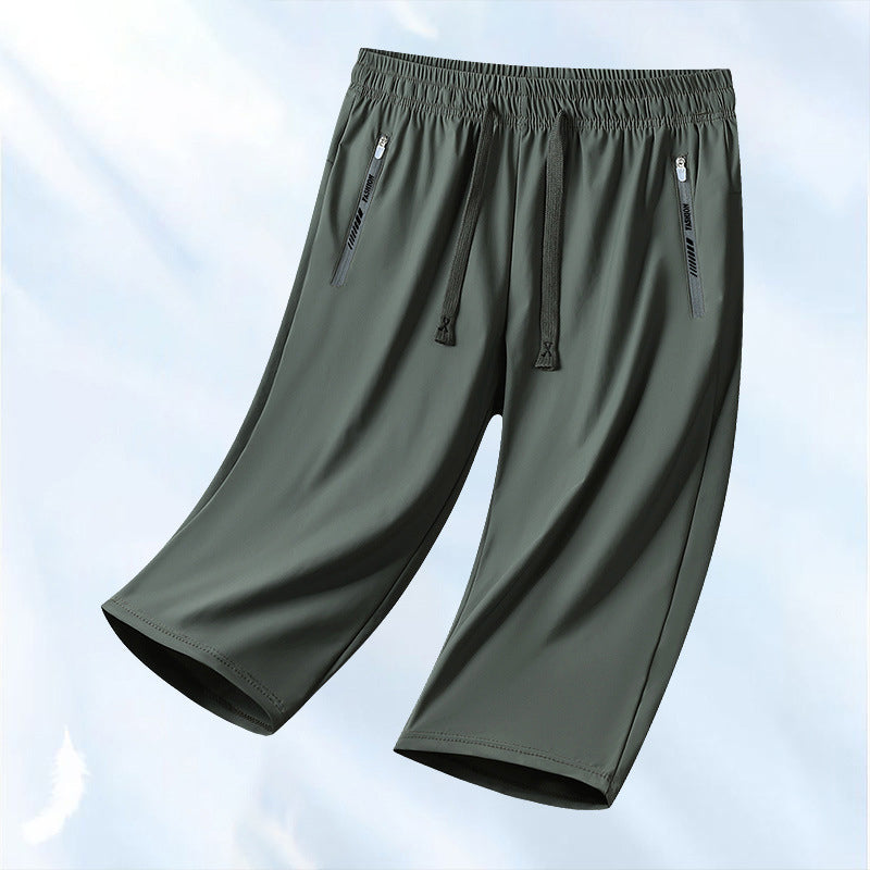 🆒💦【50% popust 🔥】【S–5XL】Moške ležerne hlače iz ledeno modre svile, 7/8, hladilne in zračne, 10 barv