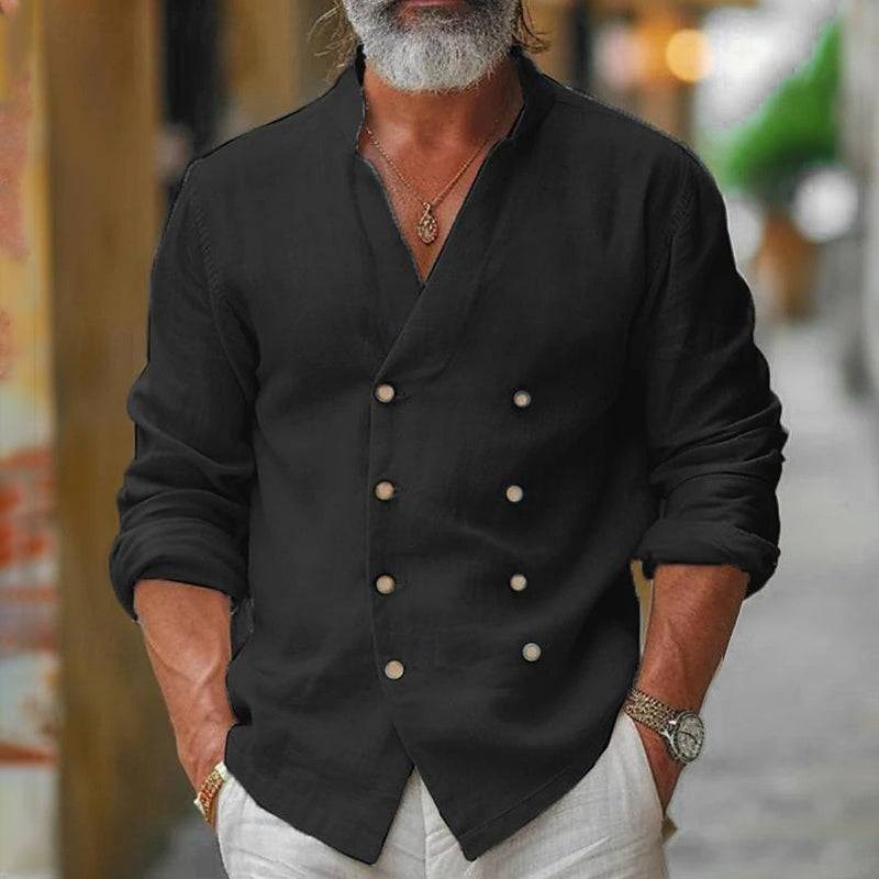 👔🌿Moška bombažno-lanena srajca z dvojnimi gumbi