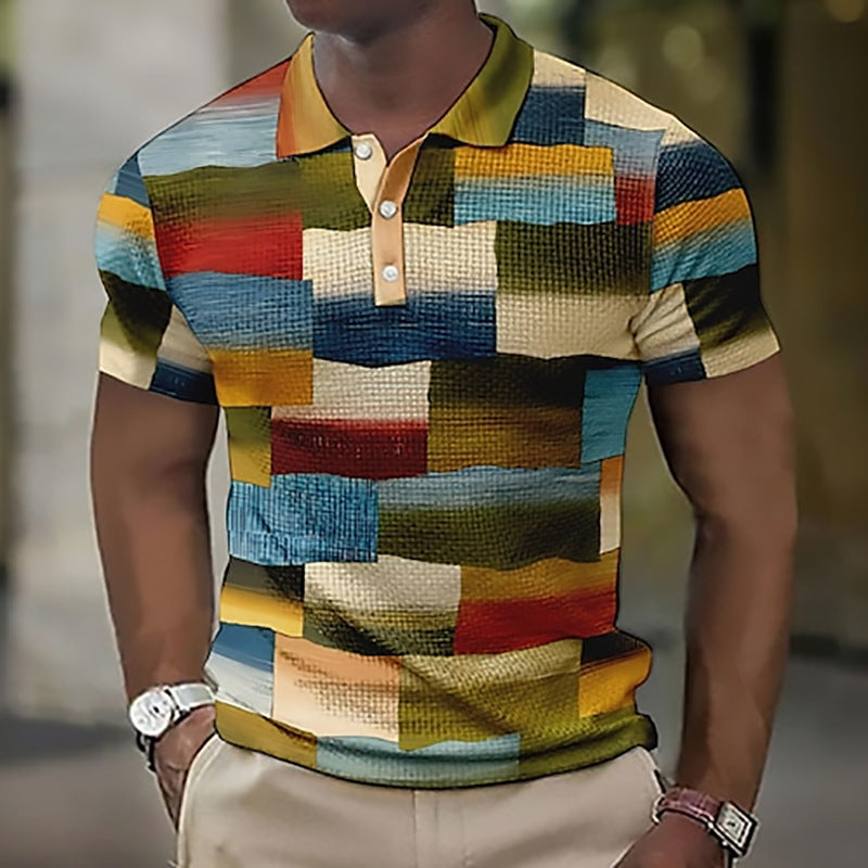 💥👕【S-5XL】Nové pánské kostkované pruhované polo tričko z bavlny a lnu