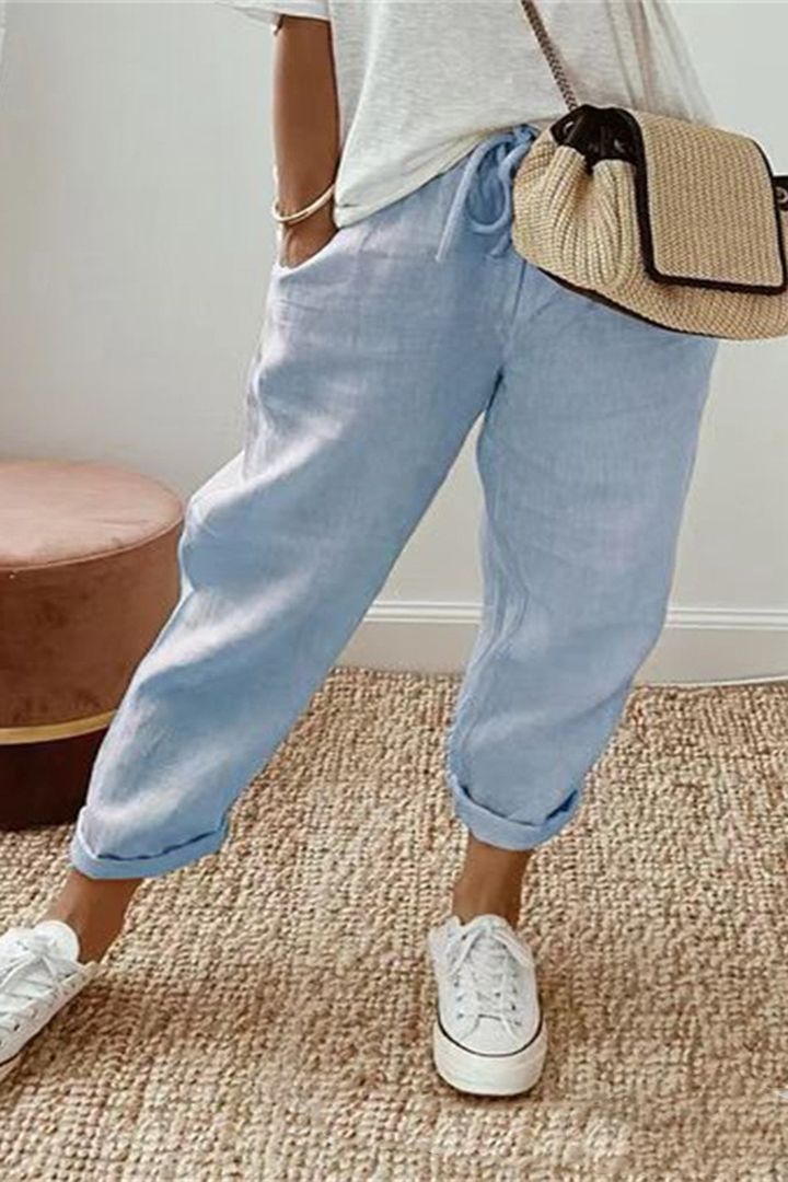 【S-5XL】Pantaloni casual de damă din bumbac și in, opțiuni multicolore