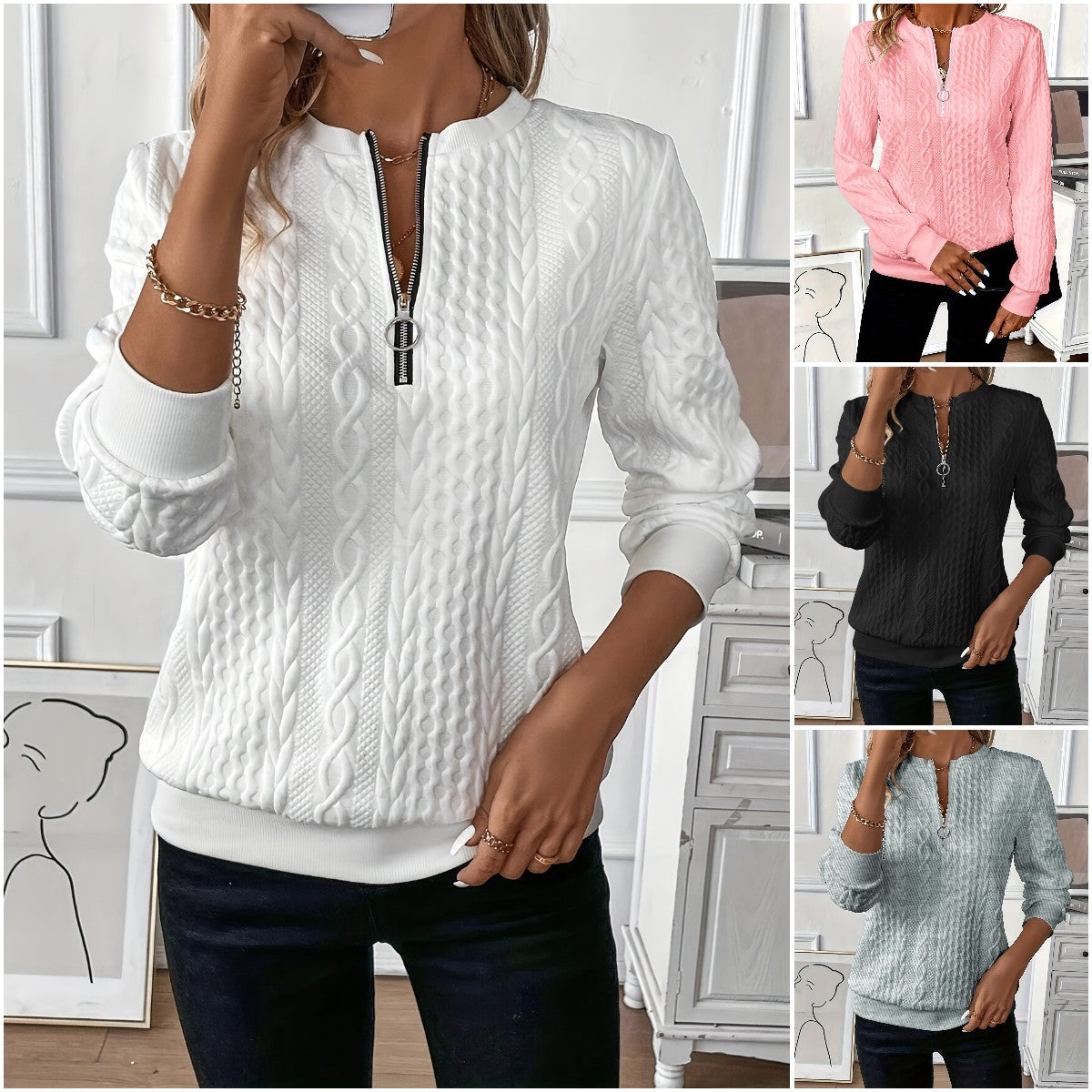 🎀🎀【Podzimní nové produkty】🌸🌸🌸2025Ležérní prošívaná mikina na zip pro evropské a americké ženy.