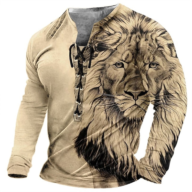 【50% sleva】【S-4XL】 Pánský 3D tištěný vzor lva vytištěný ležérními dlouhými rukávy