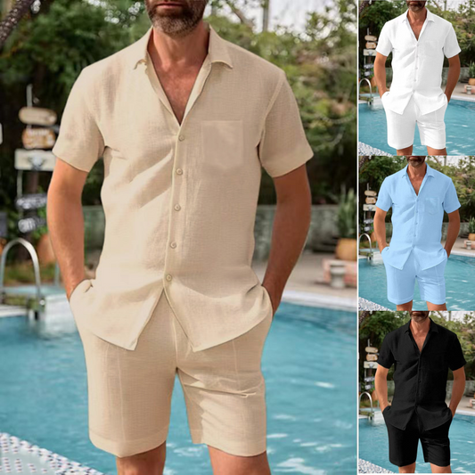 👔👖【Ljetni popust -50% 🔥】【S-3XL】🛒 Nova muška ljetna kompletna odjeća u velikim veličinama – kratke rukave, košulja + hlače, ležerni kroj