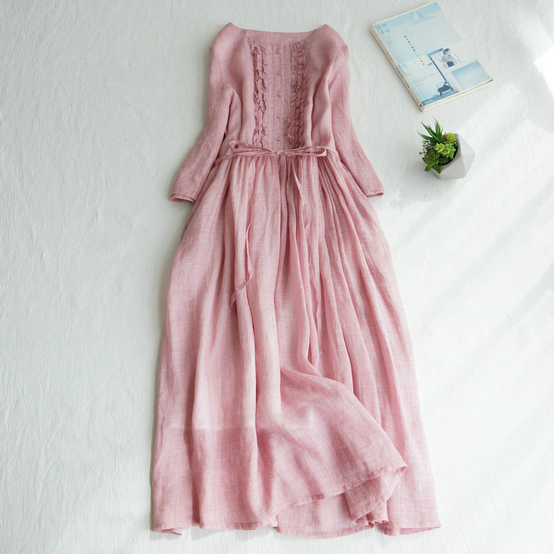 đź‘—đź‘—Retro okrogel izrez z vezanim pasom, srednje dolg, eleganten in temperamenten