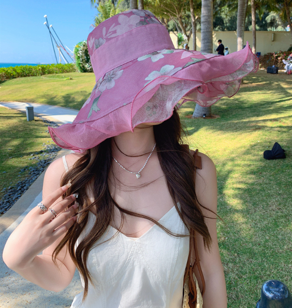 🎀👒【Letní novinky – sleva 50 % ✨】Dámská letní plážová čepice z bavlny a lnu s vlnitým okrajem, nositelná na obou stranách