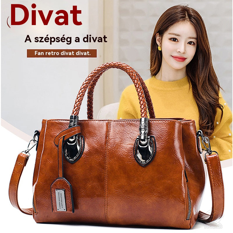 👜Retro Boston bőr női táska, puha bőr kézitáska, egy vállon is viselhető
