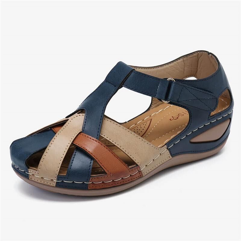 ✨ 🎁 【35-43】✨ 2025 noi sandale din piele moale, cu talpă groasă și vârf deschis, vârf rotund retro, toc plat, talpă groasă și scobită în gol