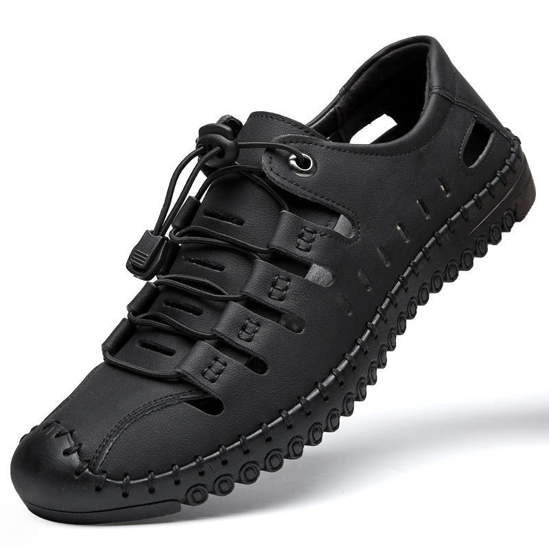 🌟 【Reducere de 50%】【39-44】Sandale de plajă bărbătești din piele naturală, cu vârful închis și gol, de vară👞✨