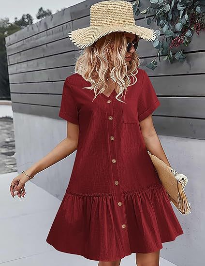 👗🍀Volné letní šaty z bavlny a lnu, nařasený spodní díl, každodenní šaty s krátkými rukávy