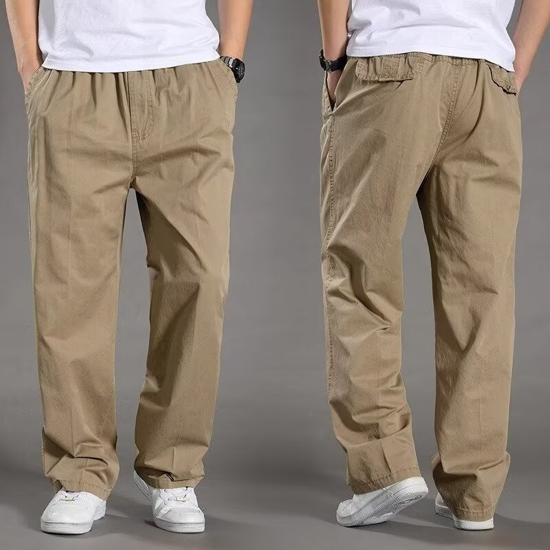 😎👖【Oferta specjalna🔥】【50-130kg】Nowe męskie spodnie bawełniane o luźnym kroju i wygodnym kroju, bardzo duże i szerokie, proste nogawki, luźne i swobodne