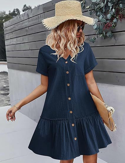 👗🍀Volné letní šaty z bavlny a lnu, nařasený spodní díl, každodenní šaty s krátkými rukávy