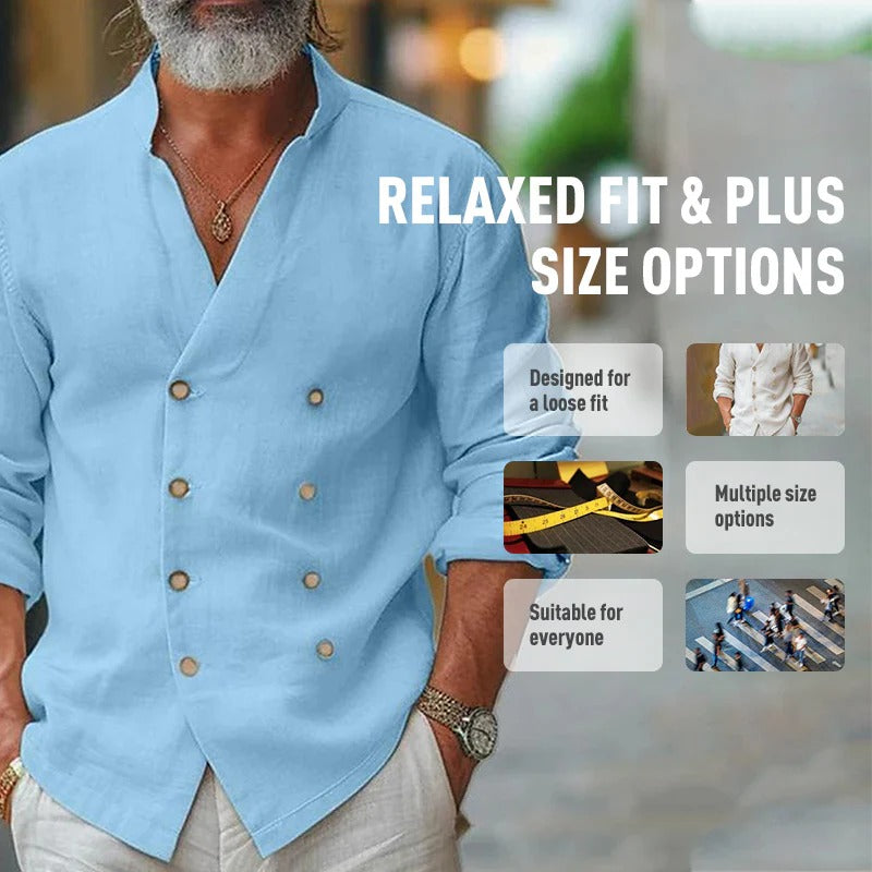 👔🌿Moška bombažno-lanena srajca z dvojnimi gumbi