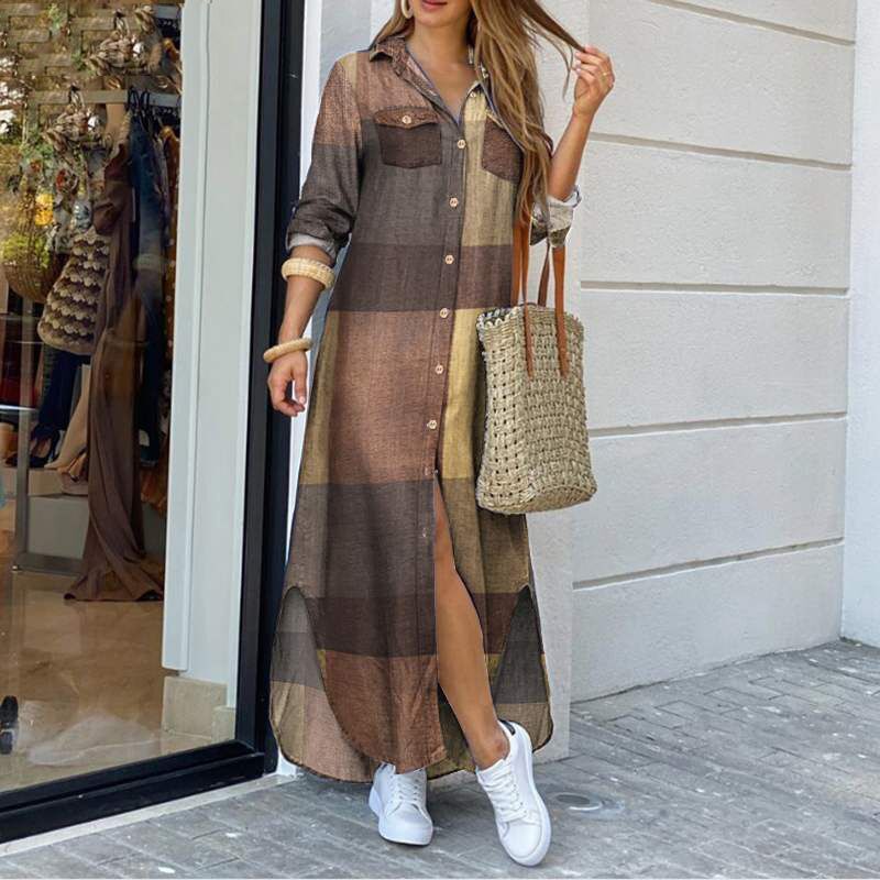 💃💖【50% popust 🔥】【S–5XL】😍 Nova srajčna obleka z dolgimi rokavi v večjih velikostih, moderen stil, na voljo v 11 barvah