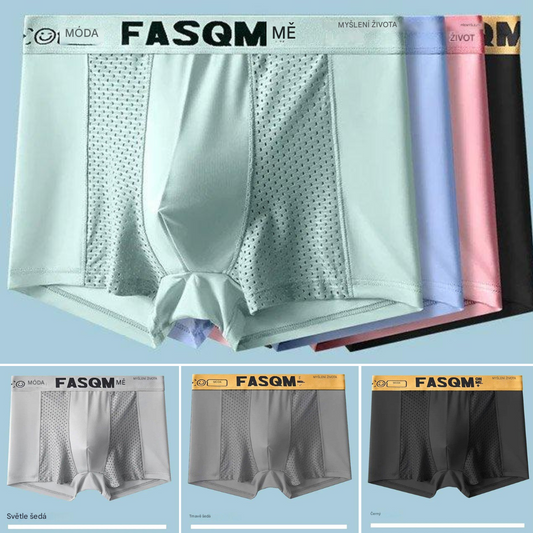 💥🛒【Balíček 6 kusů】💖🩲【L-4XL】2025 Letní pánské prodyšné síťované boxerky z ledového hedvábí – 5A Antibakteriální