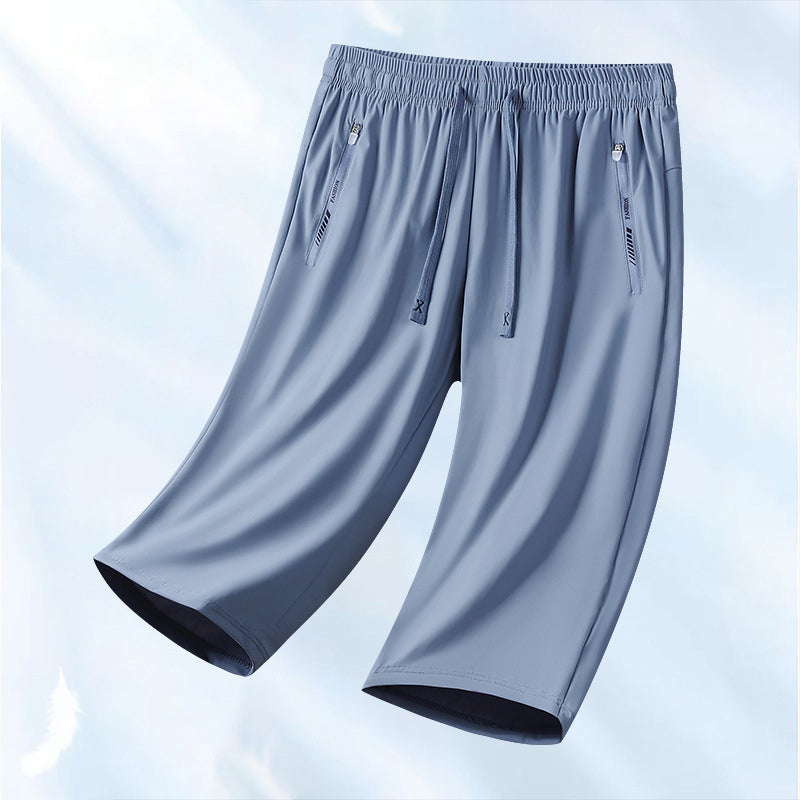 🆒💦【50% popust 🔥】【S–5XL】Moške ležerne hlače iz ledeno modre svile, 7/8, hladilne in zračne, 10 barv