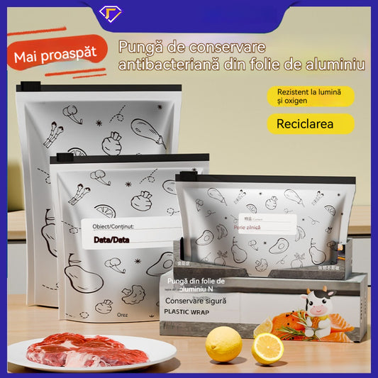 🔥🔥Un total de 60 de pungi antibacteriene din folie de aluminiu, super ușor de utilizat, pentru păstrarea prospețimii.