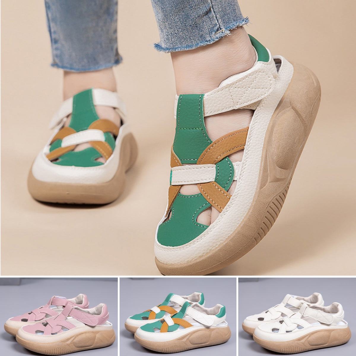 🤩【35-40】Letní boty na platformě 2025 s otevřenou špičkou, tlustá podrážka s dutými botami pro ženy, měkká podrážka na suchý zip, která neunaví nohy