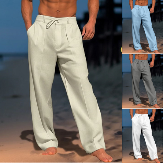 🏖️👖 【Poletna razprodaja - 50% 🔥】【S-3XL】😍 Moške lanene ohlapne hlače velikih velikosti, udobne in zračne, idealne za vsak dan in počitnice