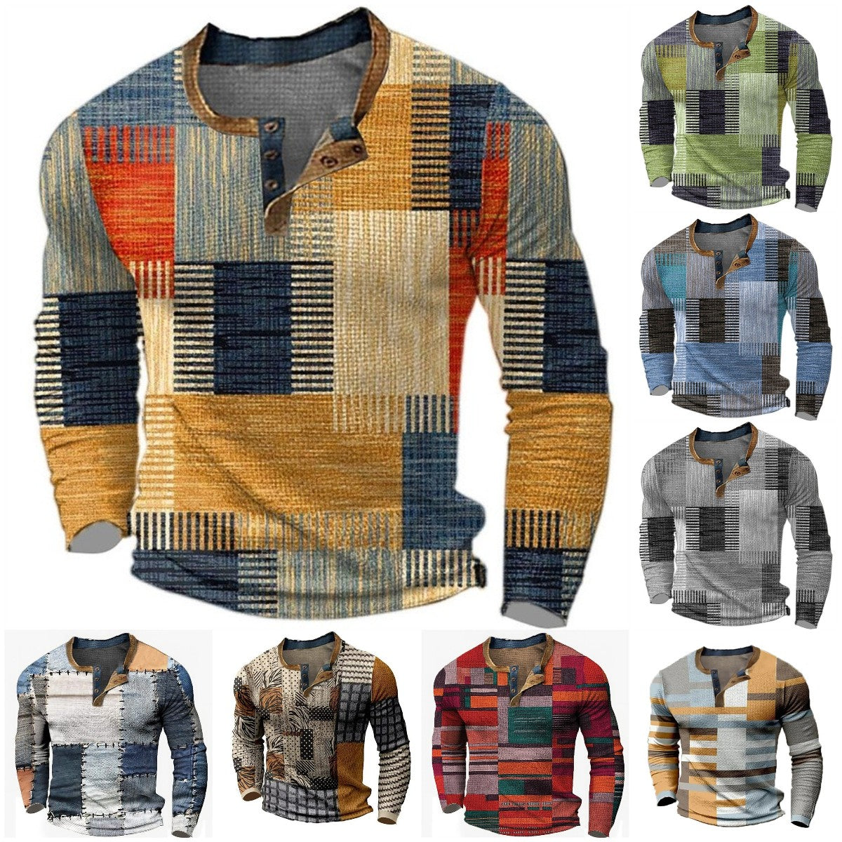 🌴🌈【50% sleva🔥】【S-4XL】👔😍 Nová kolekce pánských košil s potiskem, dlouhé rukávy, uvolněný styl Henry, dostupné ve více barvách