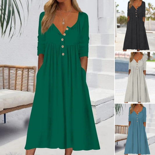 💥【S-3XL】Nova enobarvna obleka z dolgimi rokavi za prosti čas – mehka in udobna