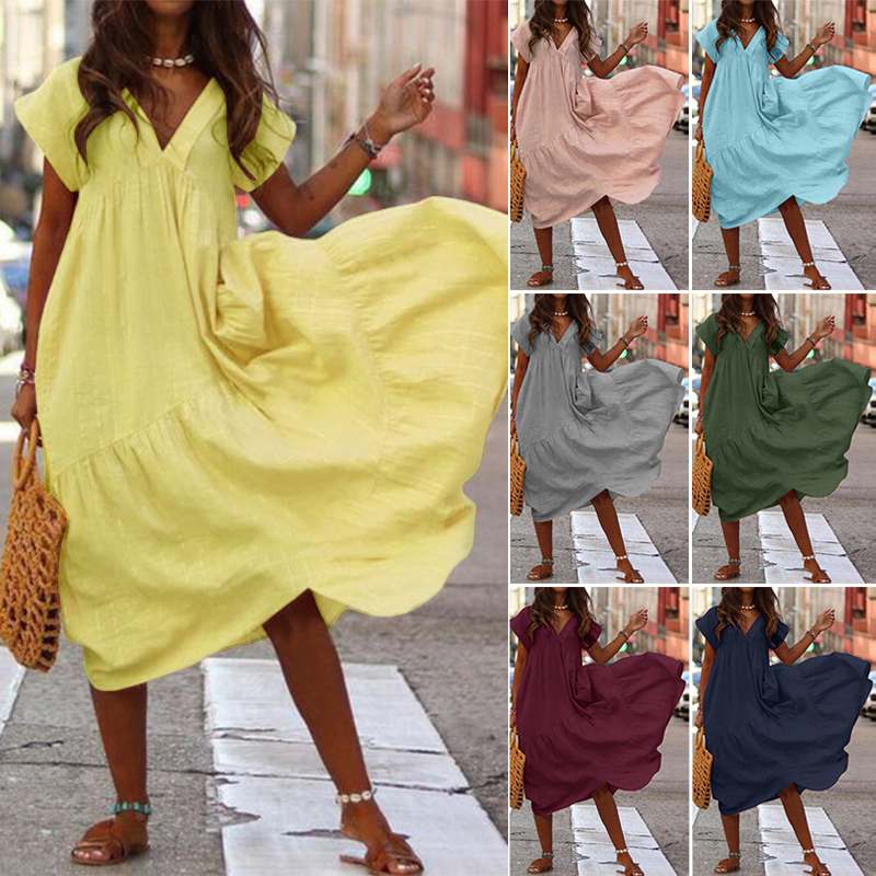 👗👗✨【S-5XL】Boemska poletna ženska midi obleka z V-izrezom 2025