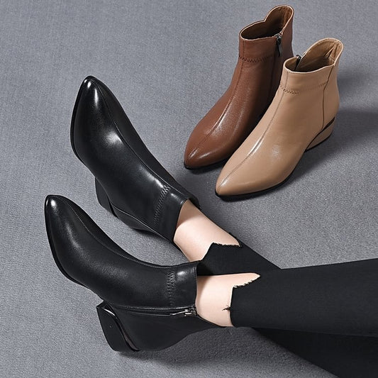 🔥 50% отстъпка- Кожени ботуши със среден ток и страничен цип, нови от 2025 г.