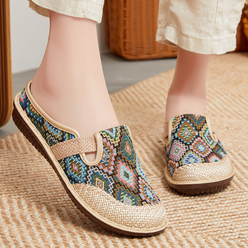 💖【35-41】Dámské pantofle s měkkou podrážkou z vyšívaného lnu